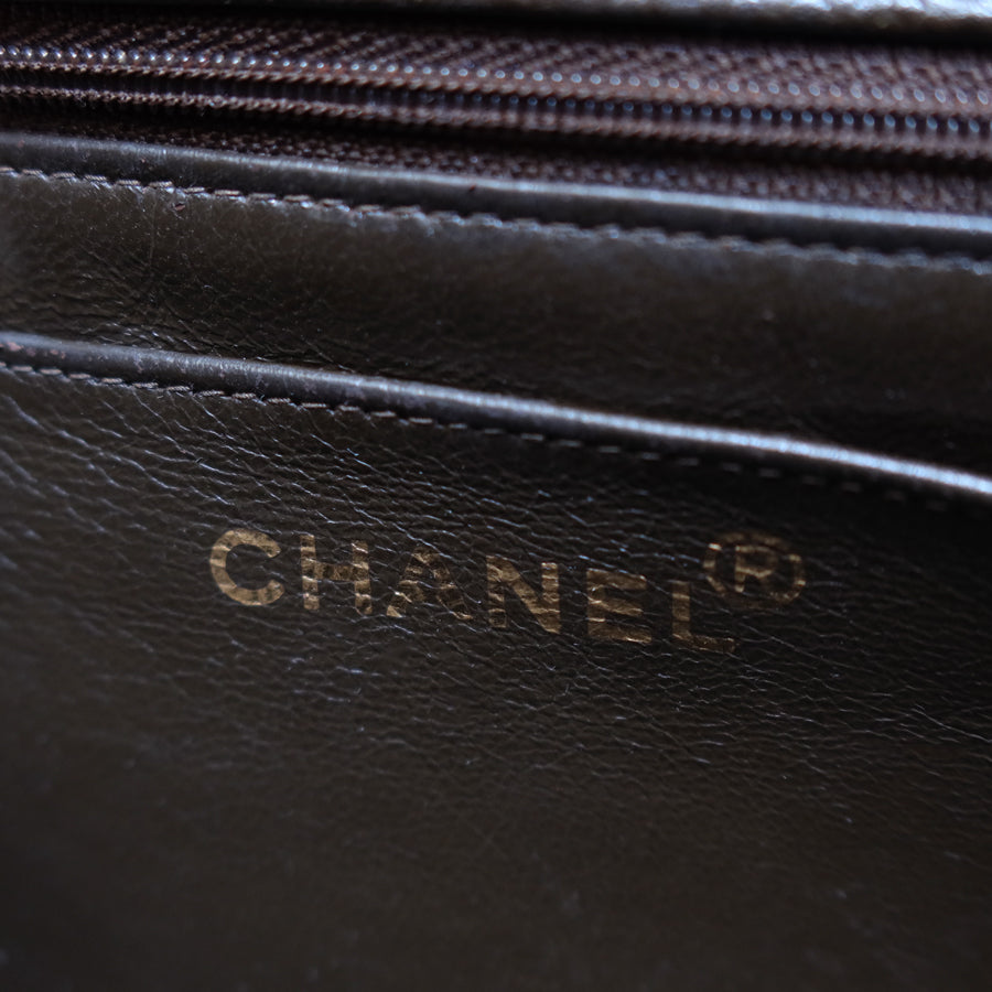 Vintage Chanel Dark Brown Caviar Leather Quilted CC turn lock Shoulder Flap Bag