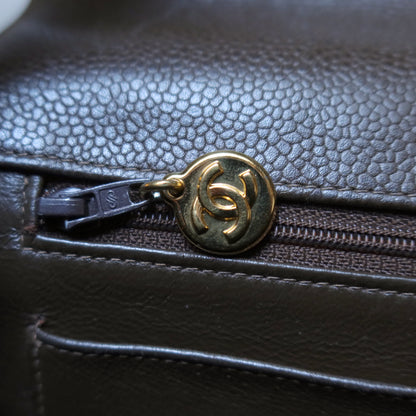 Vintage Chanel Dark Brown Caviar Leather Quilted CC turn lock Shoulder Flap Bag