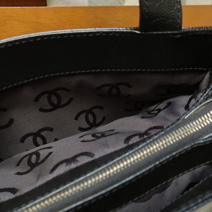 Chanel Vintage Black Caviar Leather CC Mark Charm East west Shoulder Bag M
