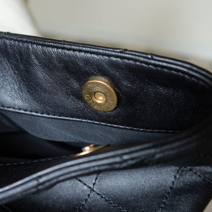 Chanel Vintage Black Lambskin Stitched Wood Resin Top Handle Weekend Bag