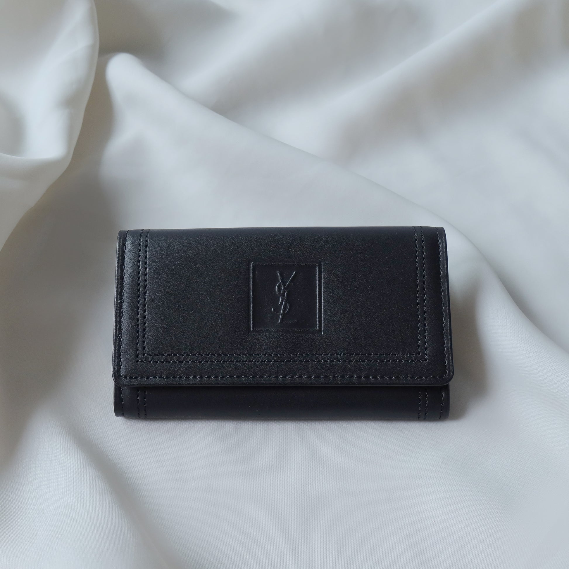 Saint Laurent Star Embossed Card Holder in Blue