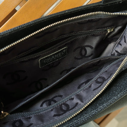 Chanel Vintage Black Caviar Leather CC Mark Charm East west Shoulder Bag M