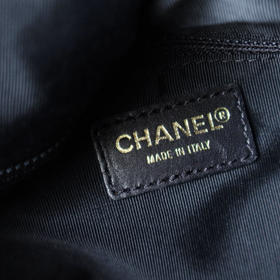 Chanel Vintage Black Lambskin Stitched Wood Resin Top Handle Weekend Bag
