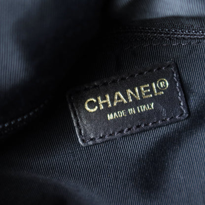 Chanel Vintage Black Lambskin Stitched Wood Resin Top Handle Weekend Bag