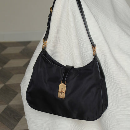 Rare Prada Vintage Black Nylon Tessuto Reversible Rose Gold Turn lock Hobo Bag