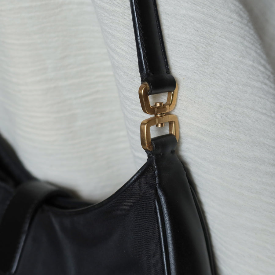 Rare Prada Vintage Black Nylon Tessuto Reversible Rose Gold Turn lock Hobo Bag
