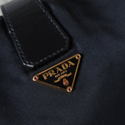 Rare Prada Vintage Black Nylon Tessuto Reversible Rose Gold Turn lock Hobo Bag