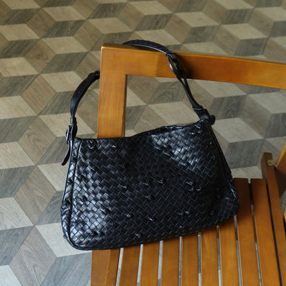 Rare Bottega Veneta Vintage Black Intrecciato knots Ring Strap Shoulder Bag M