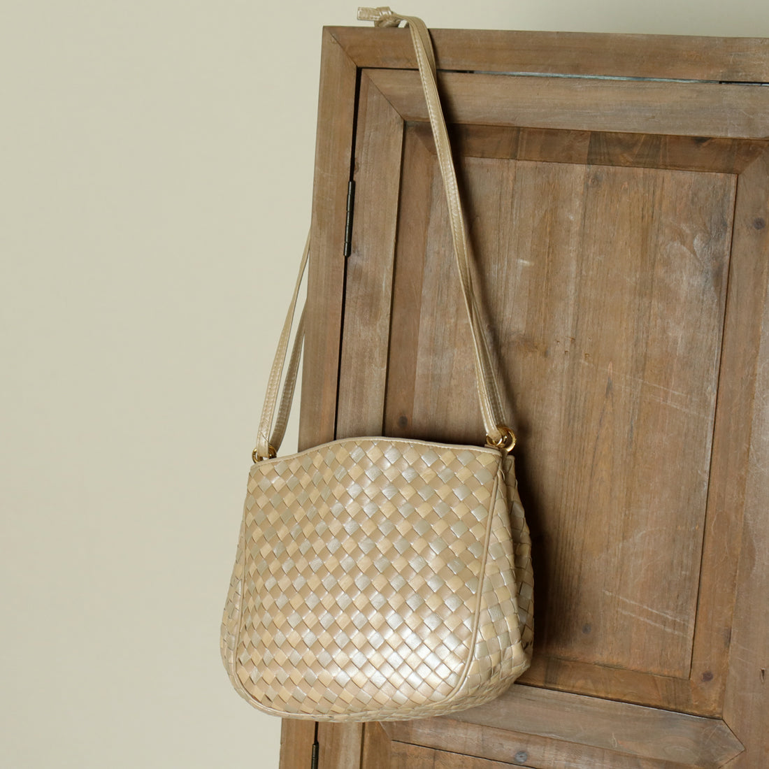 Vintage Bottega Veneta Shimmery Ivory Tri-color Intrecciato 2way Shoulder Bag