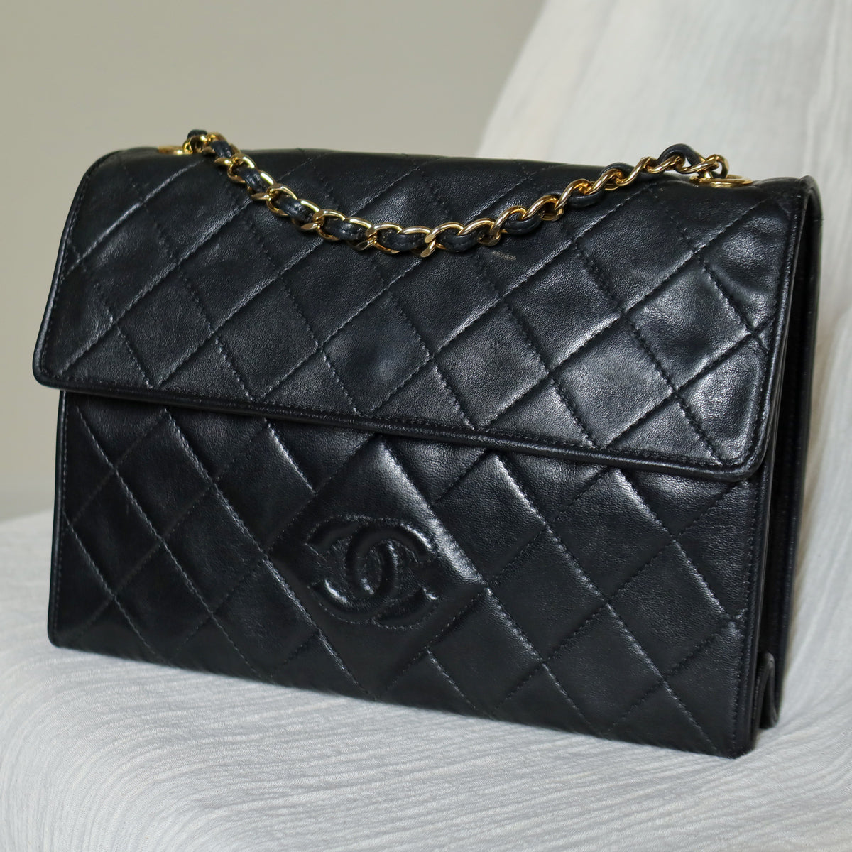 Chanel Vintage Black Lambskin Tassel Quilted CC mark Flap Bag
