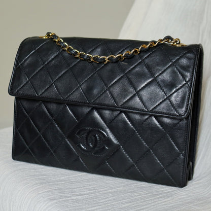 Chanel Vintage Black Lambskin Tassel Quilted CC mark Flap Bag