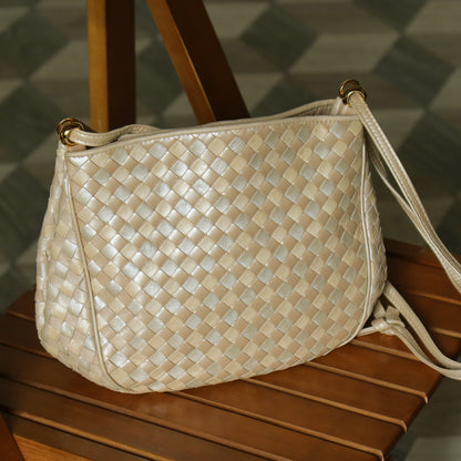 Vintage Bottega Veneta Shimmery Ivory Tri-color Intrecciato 2way Shoulder Bag
