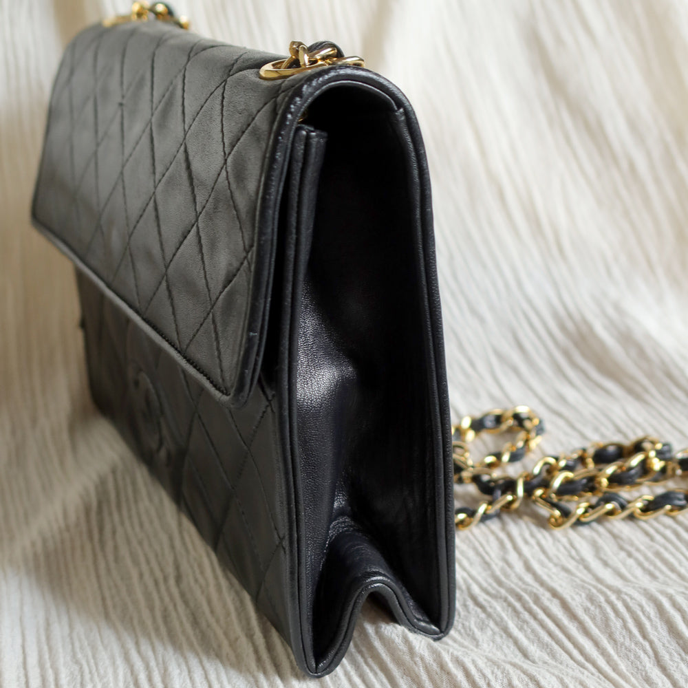 Chanel Vintage Black Lambskin Tassel Quilted CC mark Flap Bag