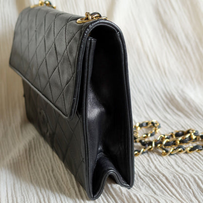 Chanel Vintage Black Lambskin Tassel Quilted CC mark Flap Bag