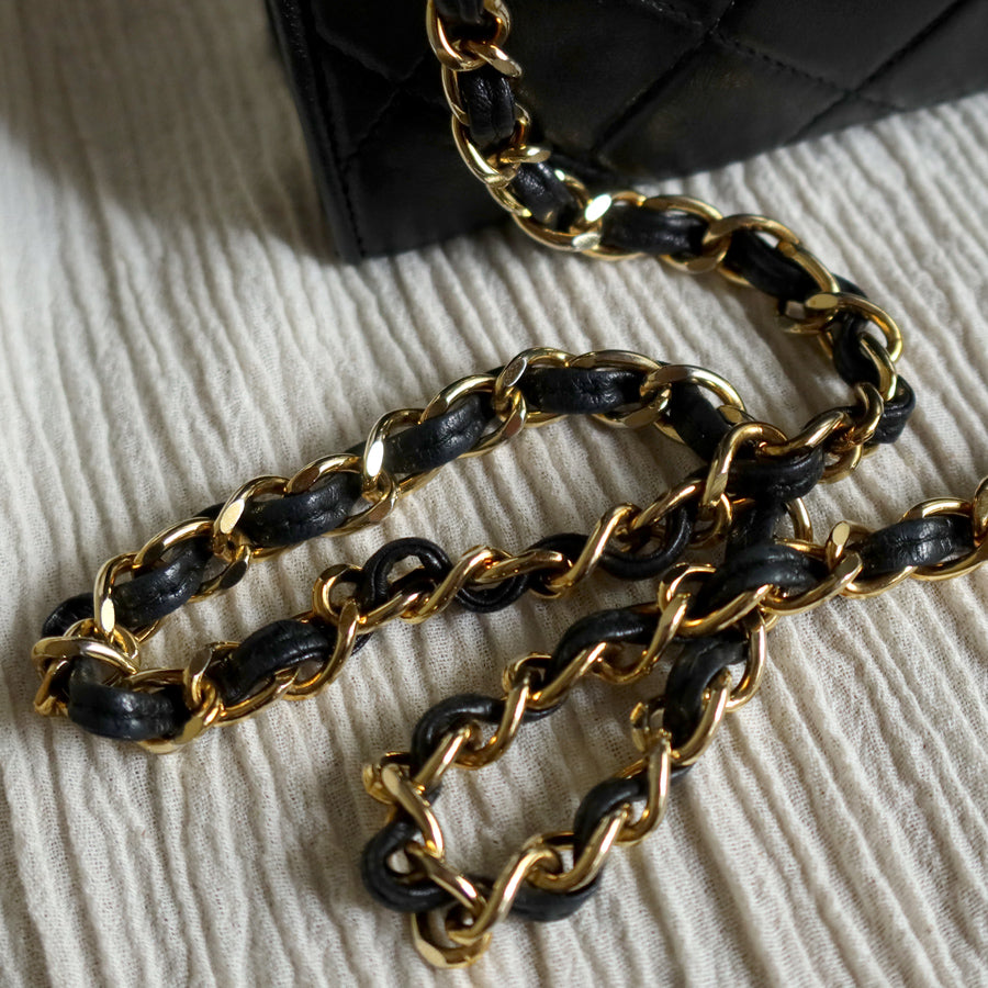 Chanel Vintage Black Lambskin Tassel Quilted CC mark Flap Bag