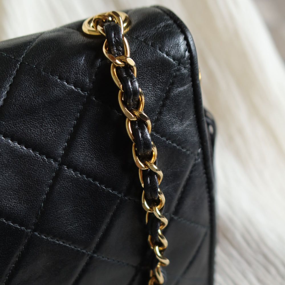 Chanel Vintage Black Lambskin Tassel Quilted CC mark Flap Bag