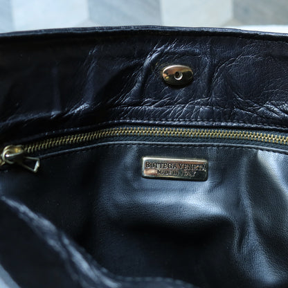 Rare Bottega Veneta Vintage Black Intrecciato Leather Hourglass Party Clutch Bag