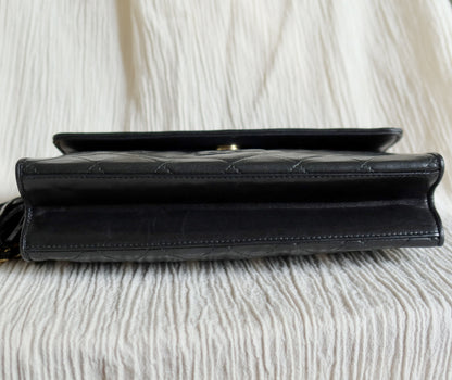 Chanel Vintage Black Lambskin Tassel Quilted CC mark Flap Bag