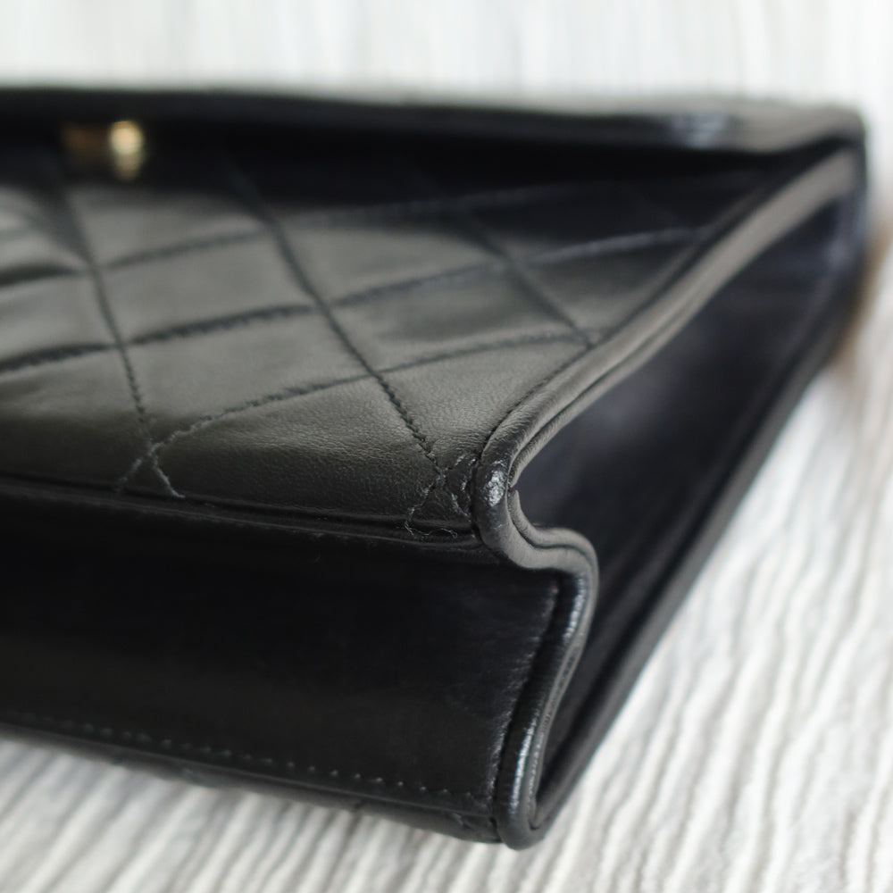 Chanel Vintage Black Lambskin Tassel Quilted CC mark Flap Bag