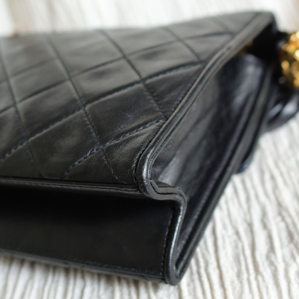 Chanel Vintage Black Lambskin Tassel Quilted CC mark Flap Bag