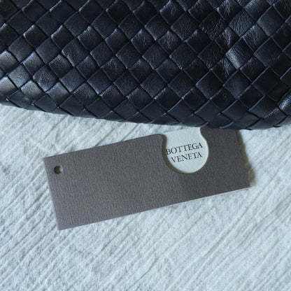 Rare Bottega Veneta Vintage Black Intrecciato Leather Hourglass Party Clutch Bag