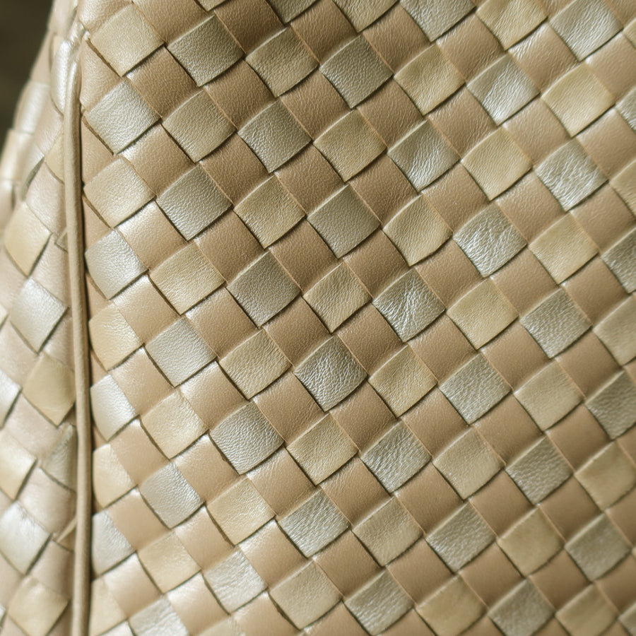 Vintage Bottega Veneta Shimmery Ivory Tri-color Intrecciato 2way Shoulder Bag