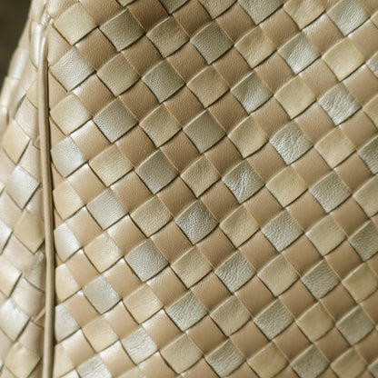 Vintage Bottega Veneta Shimmery Ivory Tri-color Intrecciato 2way Shoulder Bag