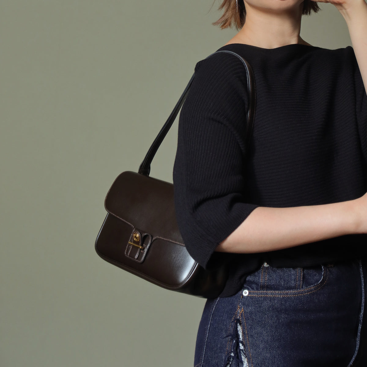 Vintage Hermès 70s Dark Brown Calf Leather Double sided Shoulder Flap Bag