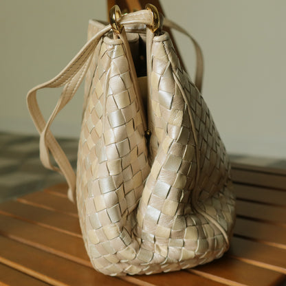 Vintage Bottega Veneta Shimmery Ivory Tri-color Intrecciato 2way Shoulder Bag
