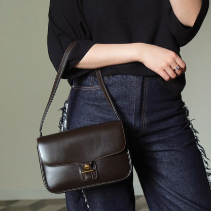 Vintage Hermès 70s Dark Brown Calf Leather Double sided Shoulder Flap Bag
