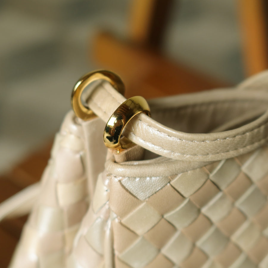 Vintage Bottega Veneta Shimmery Ivory Tri-color Intrecciato 2way Shoulder Bag