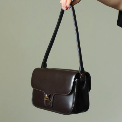 Vintage Hermès 70s Dark Brown Calf Leather Double sided Shoulder Flap Bag