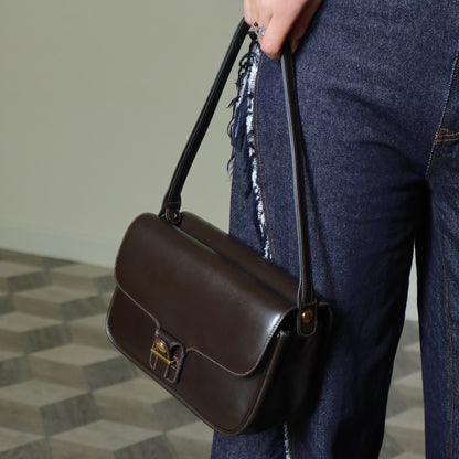 Vintage Hermès 70s Dark Brown Calf Leather Double sided Shoulder Flap Bag