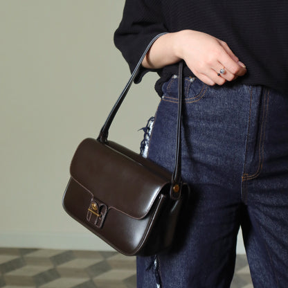 Vintage Hermès 70s Dark Brown Calf Leather Double sided Shoulder Flap Bag