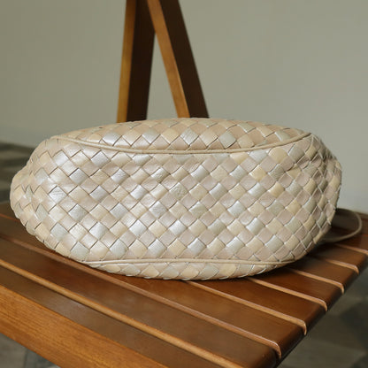 Vintage Bottega Veneta Shimmery Ivory Tri-color Intrecciato 2way Shoulder Bag