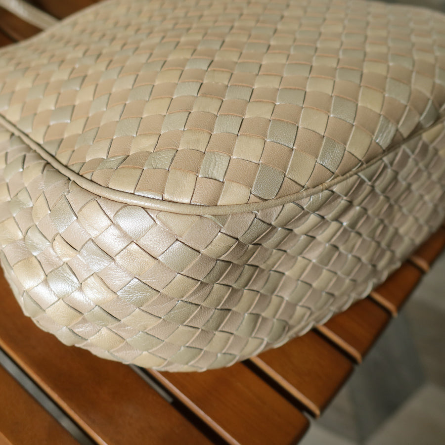 Vintage Bottega Veneta Shimmery Ivory Tri-color Intrecciato 2way Shoulder Bag