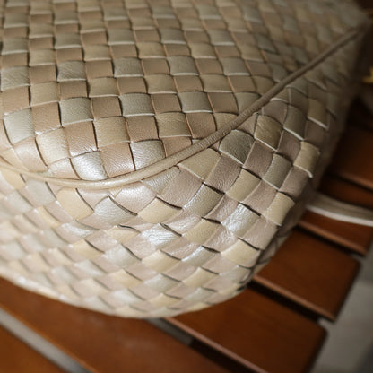Vintage Bottega Veneta Shimmery Ivory Tri-color Intrecciato 2way Shoulder Bag