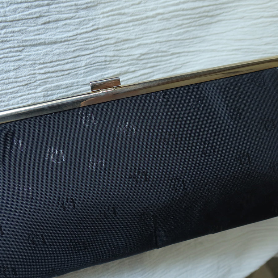 Christian Dior Vintage Black Gold hardware Monogram Kiss lock Clutch Bag