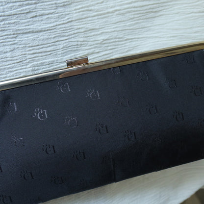 Christian Dior Vintage Black Gold hardware Monogram Kiss lock Clutch Bag