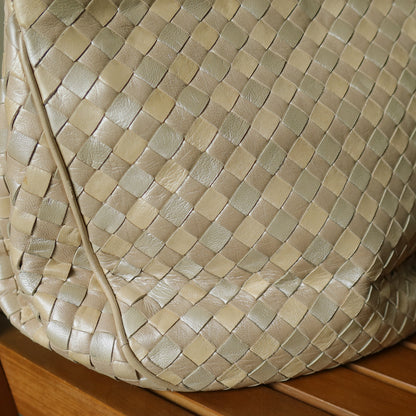 Vintage Bottega Veneta Shimmery Ivory Tri-color Intrecciato 2way Shoulder Bag