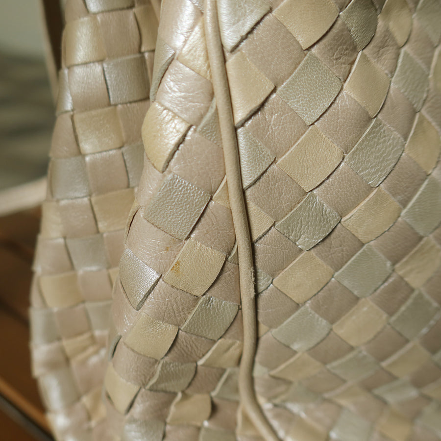 Vintage Bottega Veneta Shimmery Ivory Tri-color Intrecciato 2way Shoulder Bag