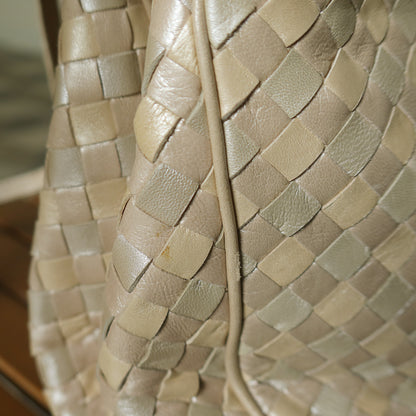 Vintage Bottega Veneta Shimmery Ivory Tri-color Intrecciato 2way Shoulder Bag