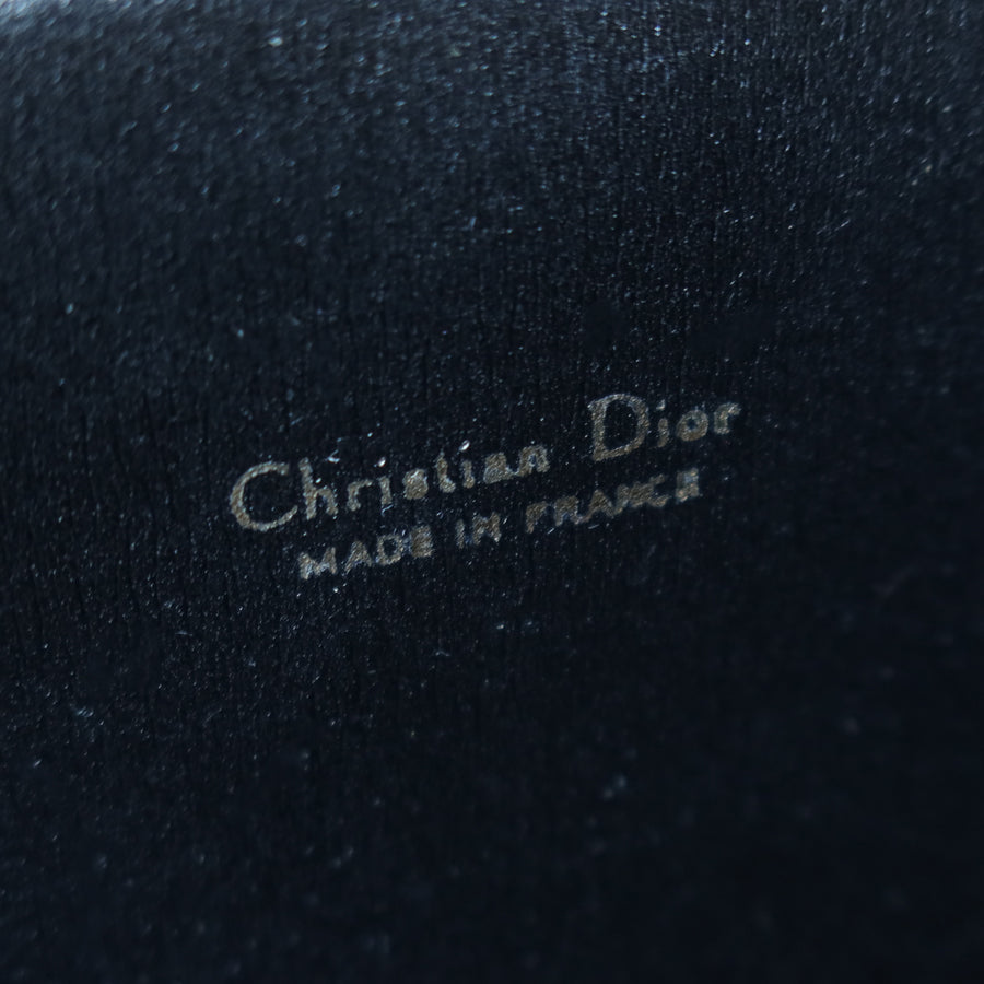 Christian Dior Vintage Black Gold hardware Monogram Kiss lock Clutch Bag