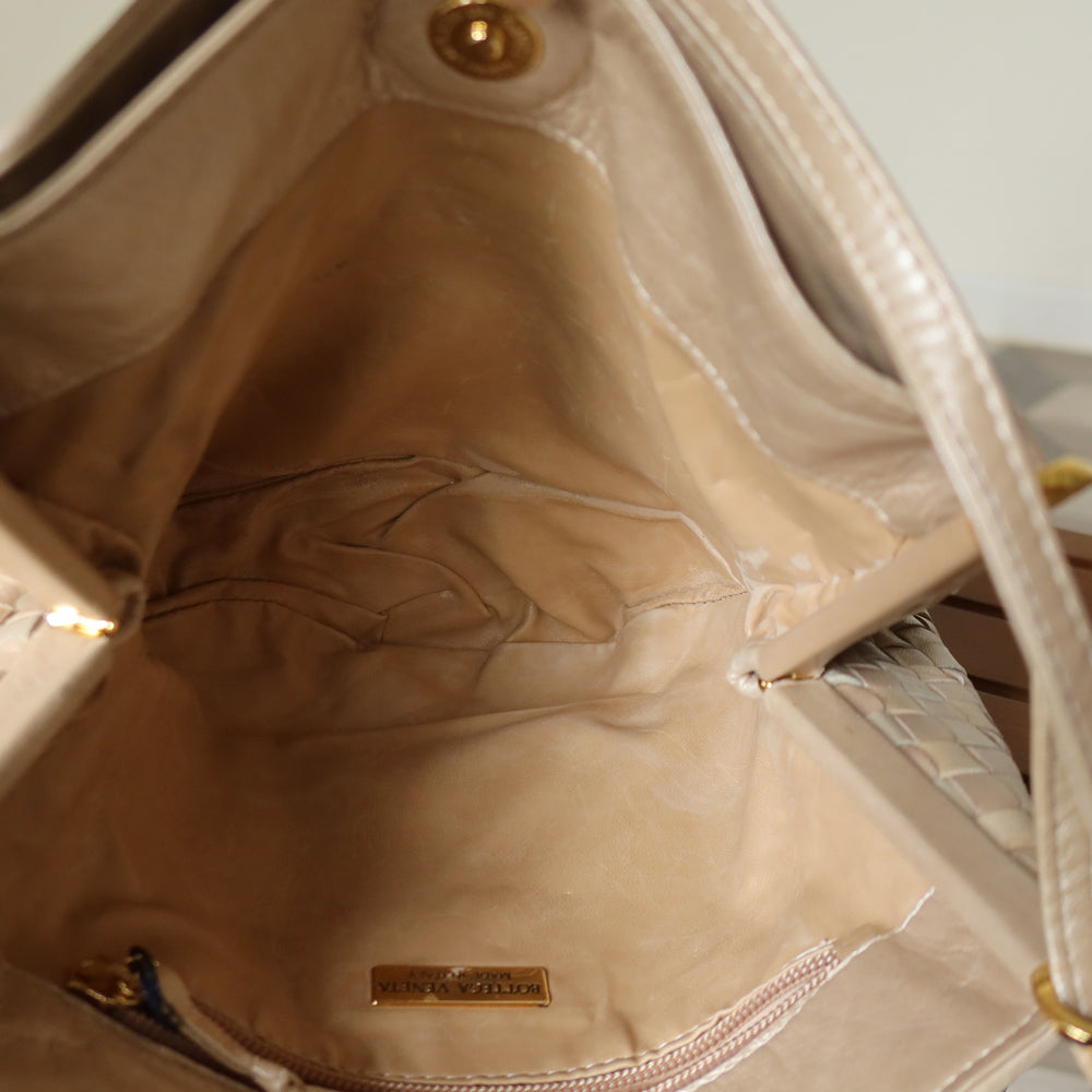 Vintage Bottega Veneta Shimmery Ivory Tri-color Intrecciato 2way Shoulder Bag