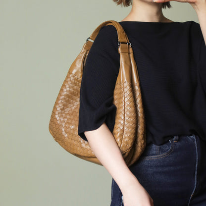 Bottega Veneta Vintage Caramel Brown Intrecciato Campana Hobo Shoulder Bag