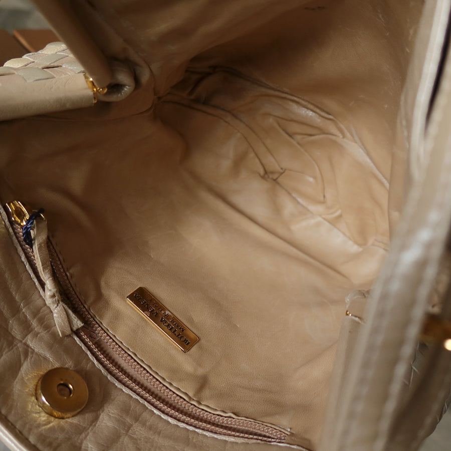 Vintage Bottega Veneta Shimmery Ivory Tri-color Intrecciato 2way Shoulder Bag