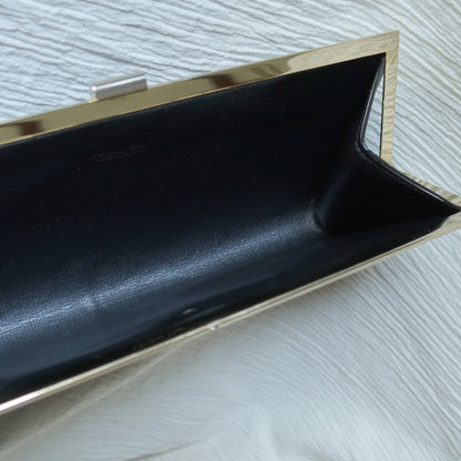 Christian Dior Vintage Black Gold hardware Monogram Kiss lock Clutch Bag