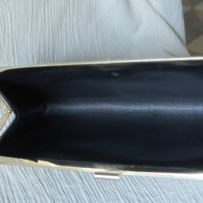 Christian Dior Vintage Black Gold hardware Monogram Kiss lock Clutch Bag