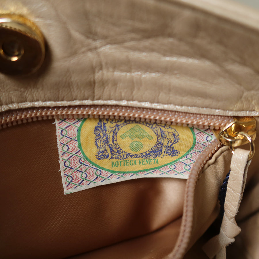 Vintage Bottega Veneta Shimmery Ivory Tri-color Intrecciato 2way Shoulder Bag