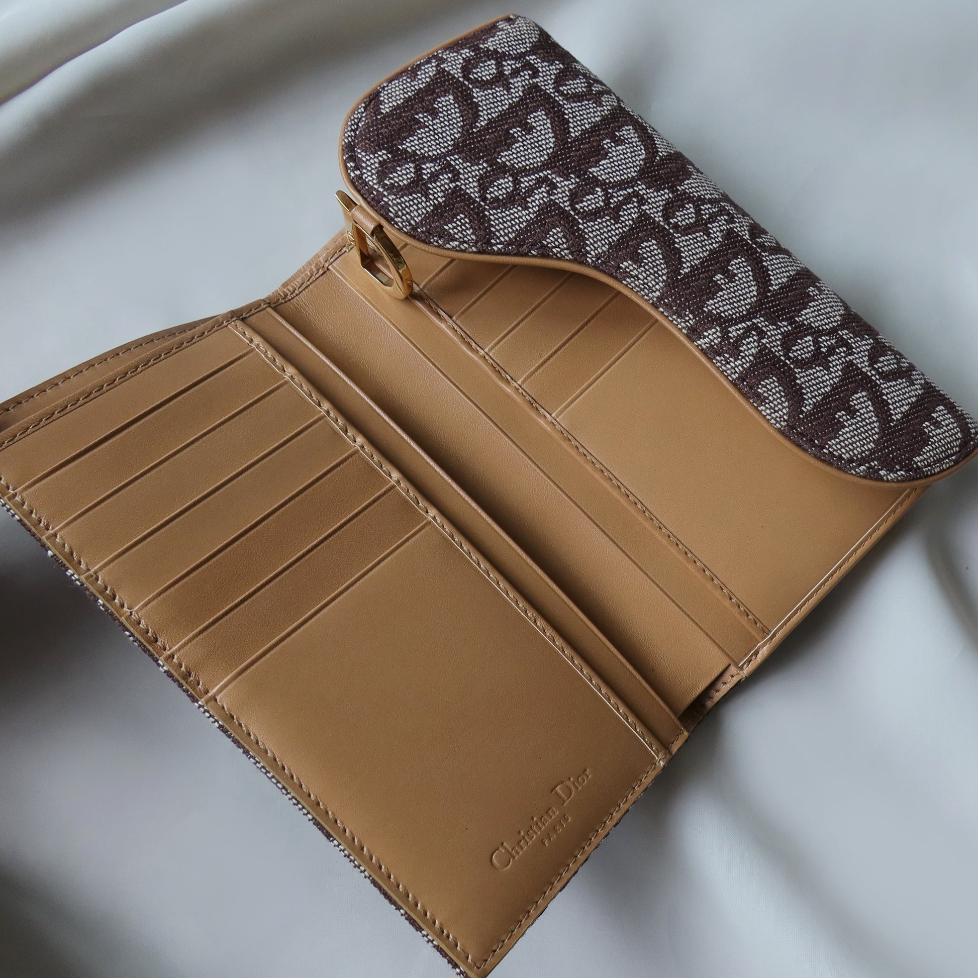 Saint Laurent Monogram Matelassé Leather Trifold Wallet in Grey Brown